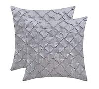 The White Petals Silver Gray Cushion Covers (Faux Silk, Pinch Pleat, 14x14 inch, Pack of 2)