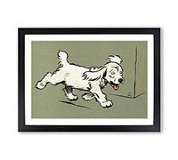 The White Puppy by Cecil Aldin Framed Print | A2 Black Framed Wall Art | Ready to Hang | Modern Animal Picture | Living Room Bedroom Lounge Office