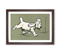 The White Puppy by Cecil Aldin Framed Print | A2 Walnut Framed Wall Art | Ready to Hang | Modern Animal Picture | Living Room Bedroom Lounge Office
