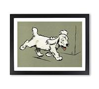 The White Puppy By Cecil Aldin Vintage Framed Print | A2 Black Framed Wall Art | Ready to Hang | Classic Animal Picture | Living Room Bedroom Lounge Office