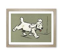 The White Puppy By Cecil Aldin Vintage Framed Print | A4 Oak Framed Wall Art | Ready to Hang | Classic Animal Picture | Living Room Bedroom Lounge Office