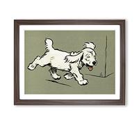 The White Puppy By Cecil Aldin Vintage Framed Print | A4 Walnut Framed Wall Art | Ready to Hang | Classic Animal Picture | Living Room Bedroom Lounge Office