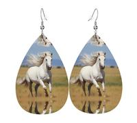 The White Stallion Pattern leather earrings | Water drop-shaped printed earrings, suitable for daily/party/dating scenes