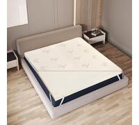 The White Stone Natural Latex Mattress Topper 150 x 190 cm | Breathable, Hypoallergenic and Removable Bamboo Cover | 5 cm Thickness | Mattress Corrector with Corner Elastic Straps