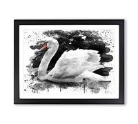 The White Swan V3 Modern Framed Print | A4 Black Framed Wall Art | Ready to Hang | Modern Animal Picture | Living Room Bedroom Lounge Office