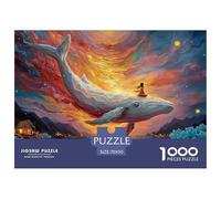 The White Whale Has A Girl Sitting 1000 Pieces Eco-friendly Paper Sturdy Cardboard Jigsaw Puzzle Set Flying Whale Impossible Hard Difficult Birthday Toy Puzzles As Birthday Gifts 70x50cm/1000pcs