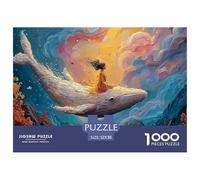 The White Whale Has A Girl Sitting 1000 Pieces Extra-thick Cardboard DIY Jigsaw Puzzle Flying Whale Stress Releasing Birthday Toy Puzzles For Home Decoration 52x38cm/1000pcs