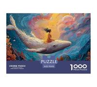 The White Whale Has A Girl Sitting 1000 Pieces Extra-thick Cardboard DIY Jigsaw Puzzle Flying Whale Challenging And Educational Creative Game Puzzles As Birthday Gifts 70x50cm/1000pcs