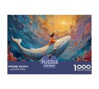 The White Whale Has A Girl Sitting 1000 Pieces Extra-thick Cardboard Jigsaw Puzzle Bundle Girl on Whale Challenging And Educational Creative Game Jigsaw As Birthday Gifts 38x26cm/1000pcs