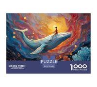 The White Whale Has A Girl Sitting 1000 Pieces Extra-thick Cardboard Jigsaw Puzzle Flying Whale Stress Releasing Birthday Toy Puzzles For Adults And Kids 70x50cm/1000pcs