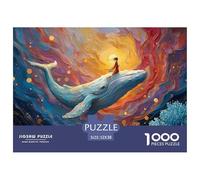 The White Whale Has A Girl Sitting 1000 Pieces Extra-thick Cardboard Jigsaw Puzzle Set Flying Whale Impossible Hard Difficult Birthday Toy Jigsaw For Adults And Kids 52x38cm/1000pcs
