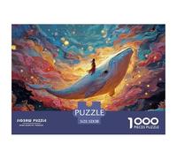 The White Whale Has A Girl Sitting 1000 Pieces Extra-thick Cardboard Jigsaw Puzzle Set Flying Whale Impossible Hard Difficult Birthday Toy Puzzles For Adults And Kids 52x38cm/1000pcs
