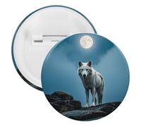 The White Wolf on The Rock Badge Metal Round Pins, Lightweight Brooch for Backpack, Fashion Button Pins Badge for Shirts, Jackets, Shawl Coat, Unisex, 20PCS, Tinplate, metal round pins