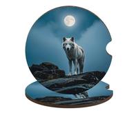 The White Wolf on The Rock Car Cup Holder Coasters 2.6 Inch Non-Slip Cork Base Absorbent Coaster with Finger Notch Beverage Drink Mat Universal Vehicle Interior Accessories 2 Pack
