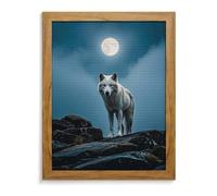 The White Wolf on The Rock Diamond Painting Kits for Adults 5D DIY Drill Diamond Art Kits Arts And Crafts for Beginners Sparkling Home Wall Decor Painting for Living Room Bedroom Yellow Wood 40*50cm