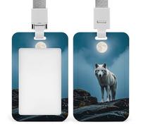 The White Wolf on The Rock Id Badge Holder,Name Tag Holder with Detachable Lanyard,Waterproof Design Id Card Holder for Office, Workplace
