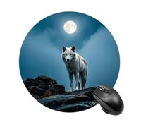 The White Wolf on The Rock Mouse Pad Round Computer Mousepad Cute Mouse Pads with Non-Slip Rubber Base Mouse Mat for Laptop Gaming Office Home