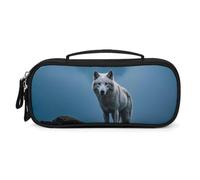 The White Wolf on The Rock Pencil Case with Zipper - Large Capacity, Portable Small Cosmetic Bag for Travel, Vintage PU Leather Pencil Pouch for Women Men