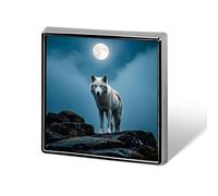 The White Wolf on The Rock Suit Lapel Pin Fashion Lapel Pins for Men Women for Backpacks Funny Hat Brooch Pin Personalized Bag Lapels Badge Metal Novelty Buttons & Pins (Square)