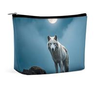 The White Wolf on The Rock Travel Makeup Bag Large Toiletry Bag for Women Waterproof Cosmetic Bags for Purse Portable Makeup Organizer Bags Cute Zipper Pouch Cosmetic Pouch Funny Travel Makeupbag