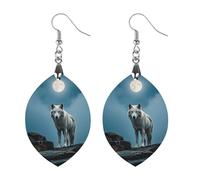 The White Wolf on The Rock Wooden Earrings for Women, Vintage Elegant Wood Jewelry, Lightweight Earrings for Wedding, Party, Everyday Jewelry Gift, Apricot shaped, Wood, wood