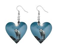 The White Wolf on The Rock Wooden Earrings for Women, Vintage Elegant Wood Jewelry, Lightweight Earrings for Wedding, Party, Everyday Jewelry Gift, Love, Wood, wood