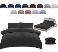 The WhiteWater Seersucker Bedding Set - Duvet Cover + Matching Pillowcase + Fitted Sheet - Polycotton (Charcoal, Double)