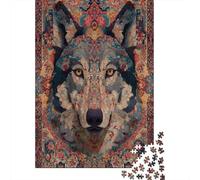 The Whole Face Outline of The Wolf, Tribal Atmosphere Jigsaw Puzzles Challenge Toy Educational Games Home Decoration for Adults& Teenager Age 14 Years Up 70x50cm/1000pcs