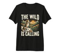 The Wild is Calling Husky Wolf Mountain Wilderness Premium T-Shirt