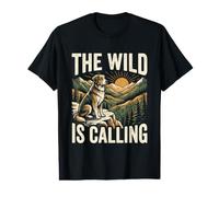 The Wild is Calling Husky Wolf Mountain Wilderness Value Graphic T-Shirt