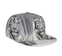 The Wild White Tiger Printed Baseball Cap Snapback Hat Cap Hip Hop Style Adjustable Flat Brim Hat