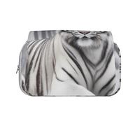 The Wild White Tiger Printed Flip Pencil Case with 2 Compartments, Large Capacity, Portable Stationery Organizer for School, Travel and Art