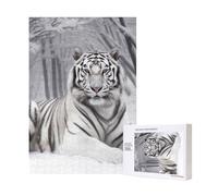 the wild White tiger Printed Jigsaw Puzzle with Storage Box, Wooden Puzzle for Adults and Kids, 300 Pieces Family Fun Decorative Game, 28x40 CM