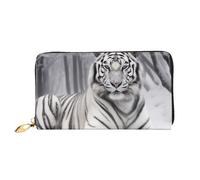 The Wild White Tiger Printed Leather Wallet for Men Women, Long Clutch Handbag with 12 Card Holder and 3 Money Clip