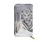 The Wild White Tiger Printed Leather Wallet with 12 Card Holder and 76 Money Clip, Long Clutch for Men Women