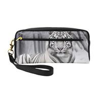 The Wild White Tiger Printed Makeup Bag for Women Travel PU Leather Cosmetic Bag with Wristlet Toiletry Bag