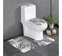 the wild White tiger Printed Printed Flannel Anti-Slip Bath Mat Set of 3-60x40cm | Bathroom Rug Set - Bath Mat + U-Shaped Pedestal Mat + O-Shaped Toilet Seat Cover
