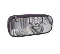 The Wild White Tiger Printed Pu Leather Pencil Case Box Flip Pen Bag and Makeup Cosmetic Holder for Girls Boys School Students