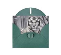 the wild White tiger Prints Pearl Paper Horizontal Festival Greeting Card for Birthday Cards and All Occasions, Dark Green