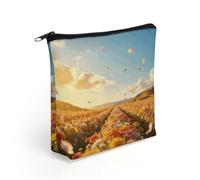 The Wind Carries The Flow of Flowers. Makeup Bag with Sturdy Zipper，Linen Material Storage Bag,Large Capacity And Multi-Purpose Cosmetic Bag for Daily Life, Travel, Outings, Business Trips And Other O