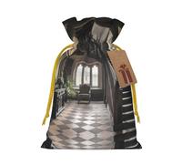 The Windows Of The Villa Gift Bag – Festive Full-Print Drawstring Pouch For Holiday, Birthday & Party Presents – Premium Lightweight Polyester Fabric With Kraft Tag Accent