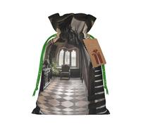 The Windows Of The Villa Gift Bag – Festive Full-Print Drawstring Pouch For Holiday, Birthday & Party Presents – Premium Lightweight Polyester Fabric With Kraft Tag Accent