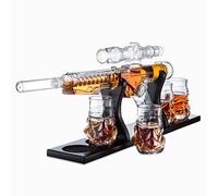 The Wine Savant Blaster Force Gun Whiskey & Wine Decanter Set Glasses - Energized Particle Weaponry Elegant Decanter 24-4 Trooper Shot Glasses & Mahogany Wooden Base (20 OZ) Gifts for Dad