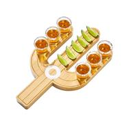 The Wine Savant Cactus Tequila Tray & Shot Glass Set - Bamboo, Light Brown, Shot Glass Set, BAR TOOL SET, 4 Pieces, Party Shot Board, Gift