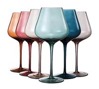 The Wine Savant | Colored Crystal Wine Glasses Set of 6, Unique Gift Wife, Her, Mom, Friend - Large 18oz Glass, Italian Style Tall Stemmed Drinkware, Long Stem Unique Wines, Dinner,