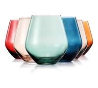 The Wine Savant Colored Wine Glasses | Set of 6 | Crystal, Large 16oz, Stemless Goblet Drinking Cups, Luxury Multi Color Glassware Gift Set - Her, Wife, Mom Friend - Colorful Water, Wine, Cocktail