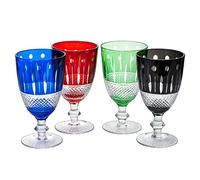 The Wine Savant Crystal Italian Multicolor Design Cups -Set of 4 Short Chalice Glasses 8oz 5.7" H Venetian Italian Style Red, Blue, Green, Black Glasses, Great for Dinner Parties, Bars & Weddings