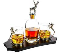 The Wine Savant Elegant Stag Antler Decanter Set - 750ml Pewter Whiskey Decanter with 2 Stag Glasses