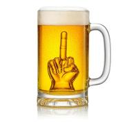 The Wine Savant Middle Finger Beer Glass with Handle -Tall Drinking Glass for Beer, Whiskey, Cocktails - Funny Gag Gift for Men on Father’s Day, Birthday - 12.5 oz Thick Glass