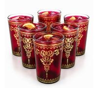 The Wine Savant Moroccan Tea Glasses, Handmade Red & Gold Tumblers Set of 6 | Marrakech & Casablanca-Inspired Style, Handmade Artisan Drinkware , Beautiful Gift for Tea Lovers